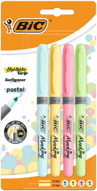 BIC Textmarker Brite Liner Grip Pastell 1.6 mm Farbig sortiert 4 Stück