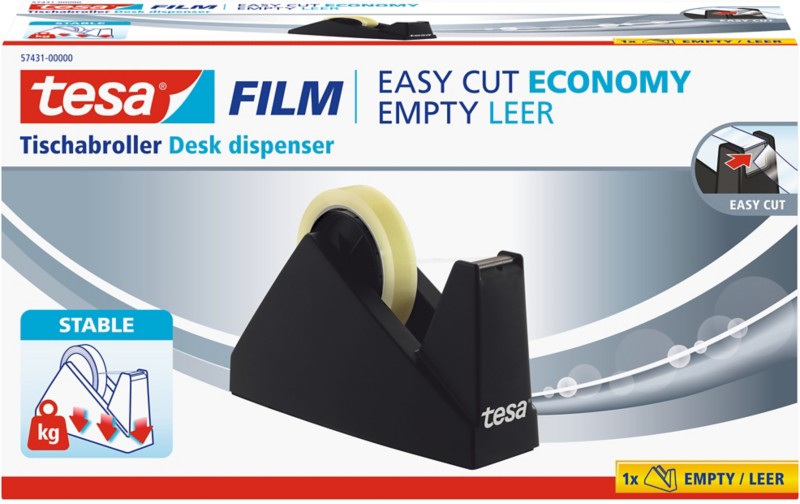 tesa Klebebandabroller tesafilm Easy Cut Economy Heavy-Weight Schwarz 25 mm (B) x 66 m (L) Kunststoff