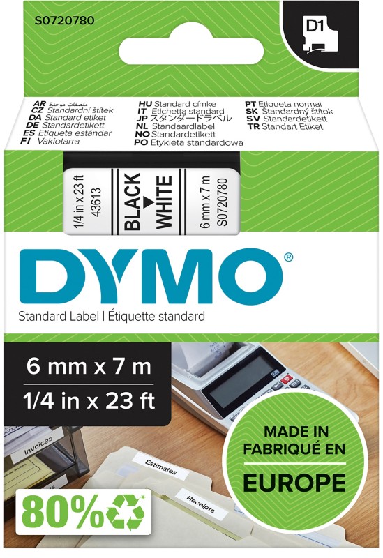 DYMO D1 Beschriftungsband Authentisch 43613 1953241 Selbsthaftend Schwarz auf Weiß 6 mm x 7 m