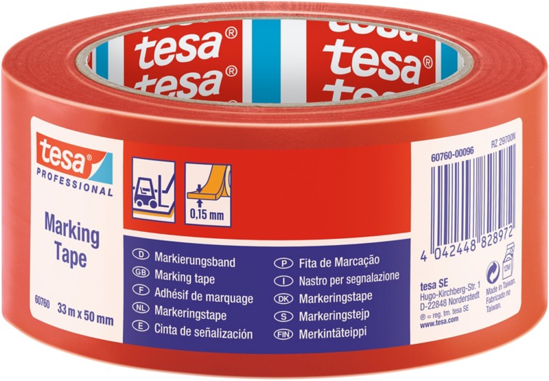 tesa Bodenmarkierungsband tesa Professional Rot 50 mm (B) x 33 m (L) PVC (Polyvinylchlorid) 60760