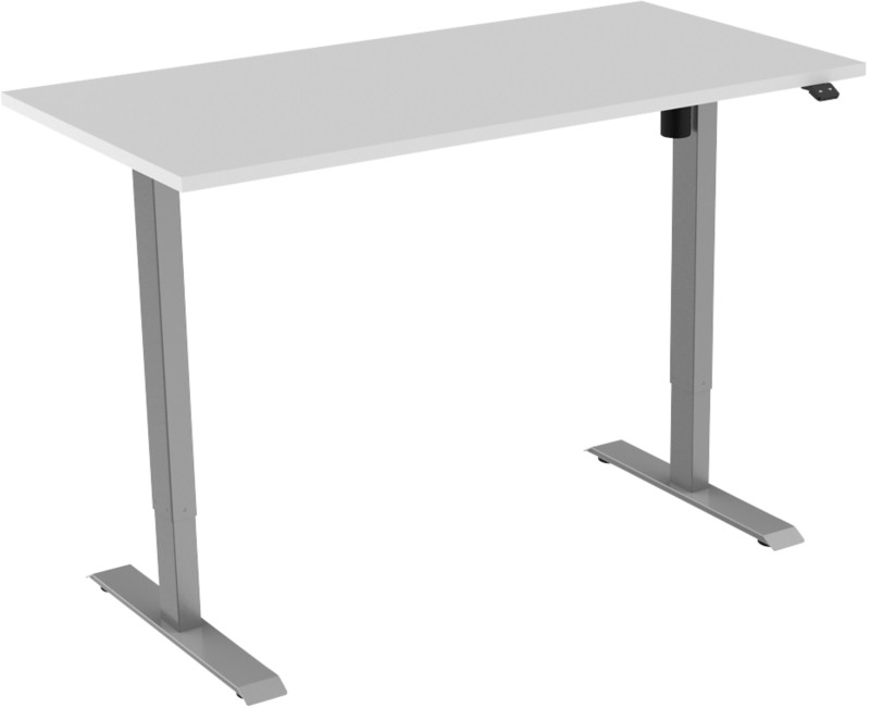 euroseats 1-Motor Sitz-Stehschreibtisch Rechteckig Weiß T-Fuß 1.600 (B) x 800 (T) x 1.235 (H) mm Metall