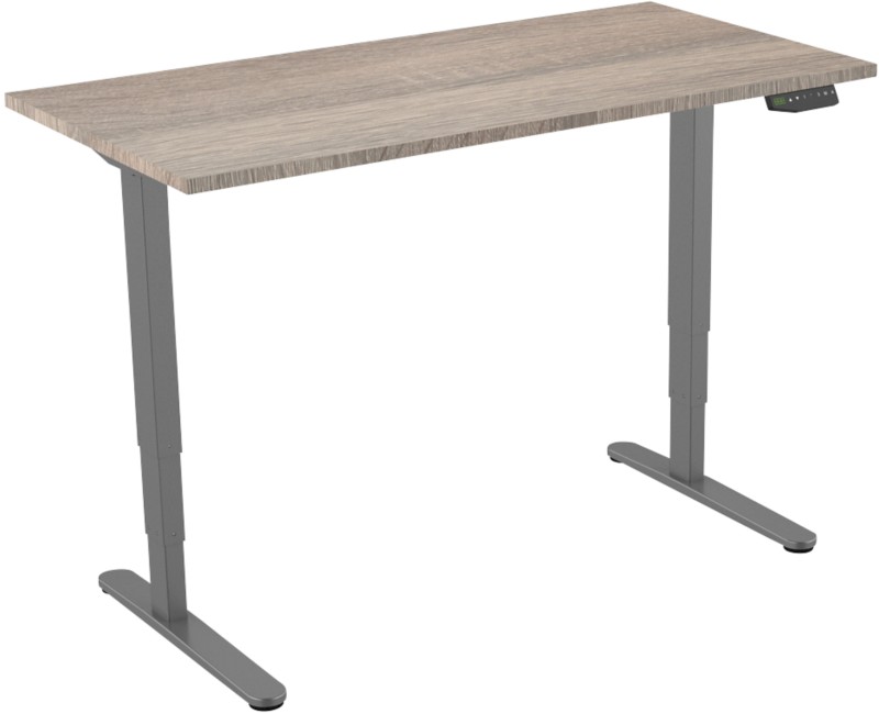 Thumbnail - euroseats Sitz-Stehschreibtisch Rechteckig Weiß Eiche T-Fuß 1.600 (B) x 800 (T) x 1.275 (H) mm Metall