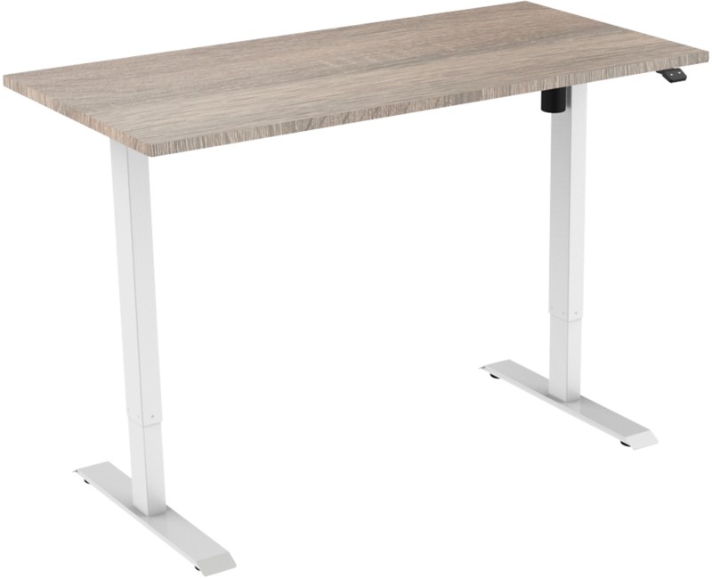 euroseats 1-Motor Sitz-Stehschreibtisch Rechteckig Weiß Eiche T-Fuß 1.600 (B) x 800 (T) x 1.235 (H) mm Metall