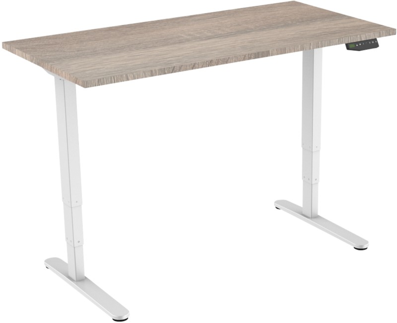 euroseats Sitz-Stehschreibtisch Rechteckig Eiche T-Fuß 1.600 (B) x 800 (T) x 1.275 (H) mm Metall