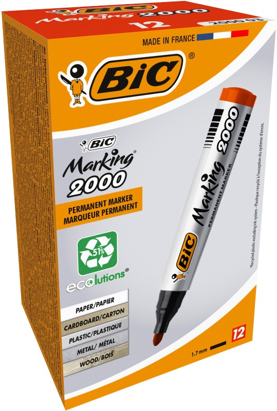 BIC Marking 2000 Rundspitze Permanentmarker Recycelt 51% Mittel Rundspitze 2 mm Rot 12 Stück