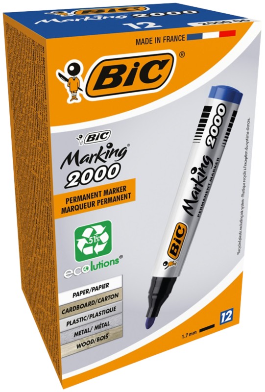 BIC Marking 2000 Rundspitze Permanentmarker Recycelt 51% Mittel Rundspitze 2 mm Blau 12 Stück