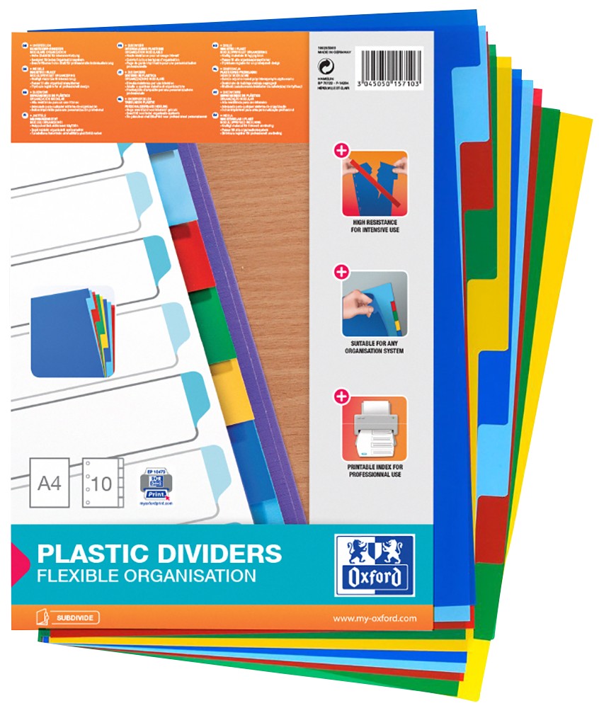 Oxford Blank Dividers A4 Assorted 10 Part Pp (Polypropylene) 11 Holes 100205063