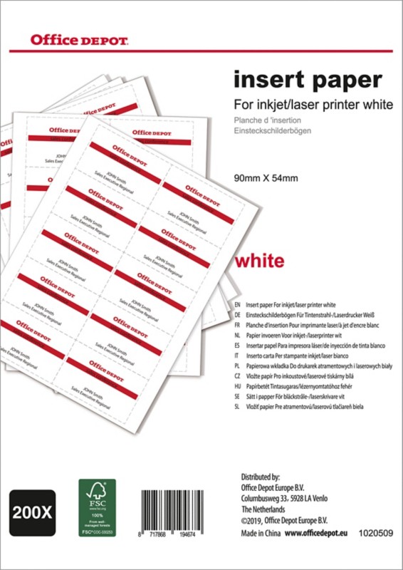 Office Depot Badge Insert Badgemaker 90 x 54mm Pack of 200