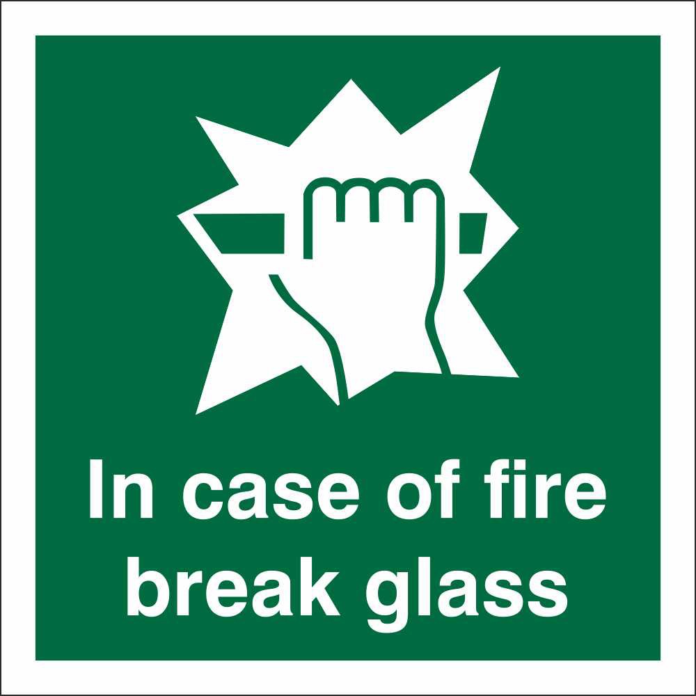 Adhesive Sign In Case Of Fire Break Glass Vinyl 10 x 10 cm