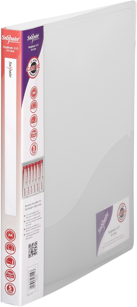 Snopake 15 Mm Ring Binder Pp (Polypropylene) A4 2 Rings Transparent Pack Of 10