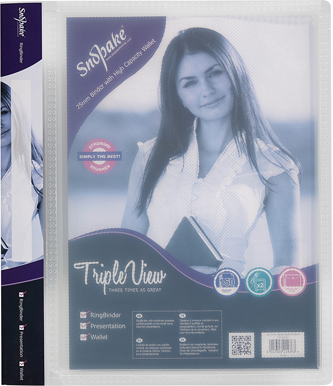 Snopake 25 Mm Ring Binder Pp (Polypropylene) A4 2 Rings Transparent Tripleview Pack Of 5