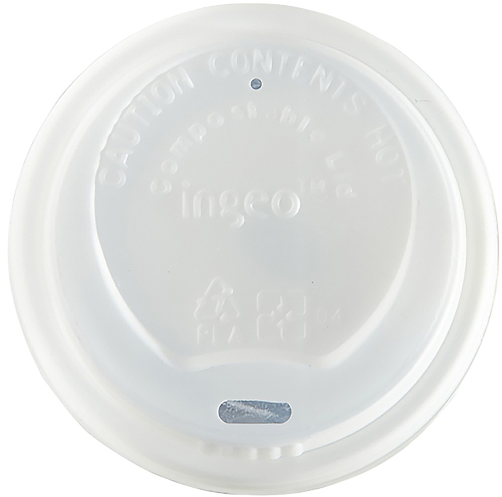 Dispo Disposable Cup Lid Cpla (Cristallised Polylactic Acid) White Pack Of 100