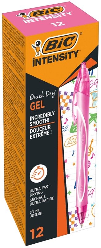 BIC Gel-ocity Quick Dry Einziehbar Tintenroller Rosa 0,3 mm Mittel Kugel Nachfüllbar 12 Stück