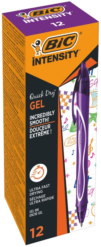 BIC Gel-ocity Quick Dry Einziehbar Tintenroller Lila 0,3 mm Mittel Kugel Nachfüllbar 12 Stück