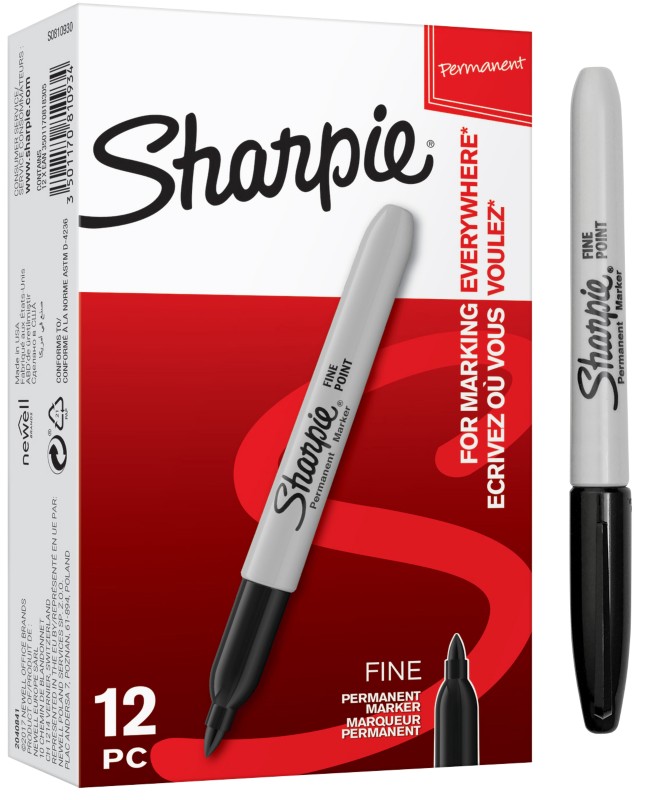 Sharpie S0810930 Rundspitze Permanentmarker Fein Rundspitze 1 mm Schwarz 12 Stück