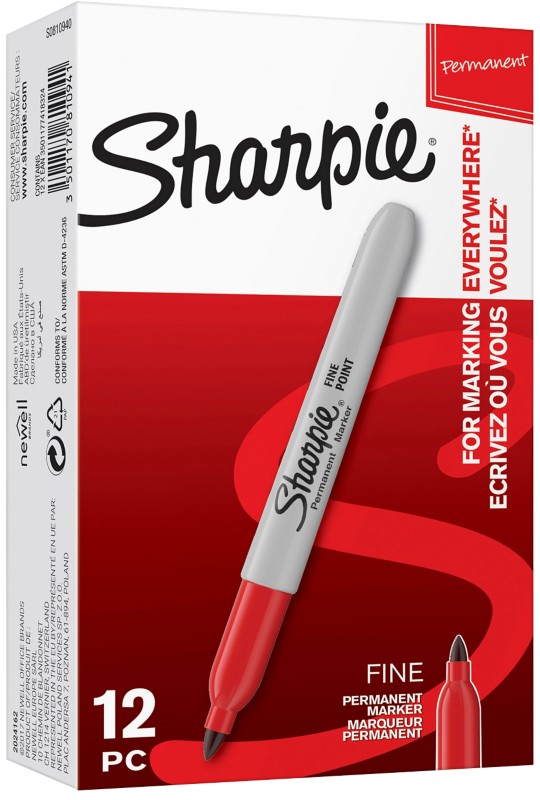 Sharpie Fine Point Permanentmarker Fein Rundspitze - 1,5 mm Rot Nicht nachfüllbar 12 Stück