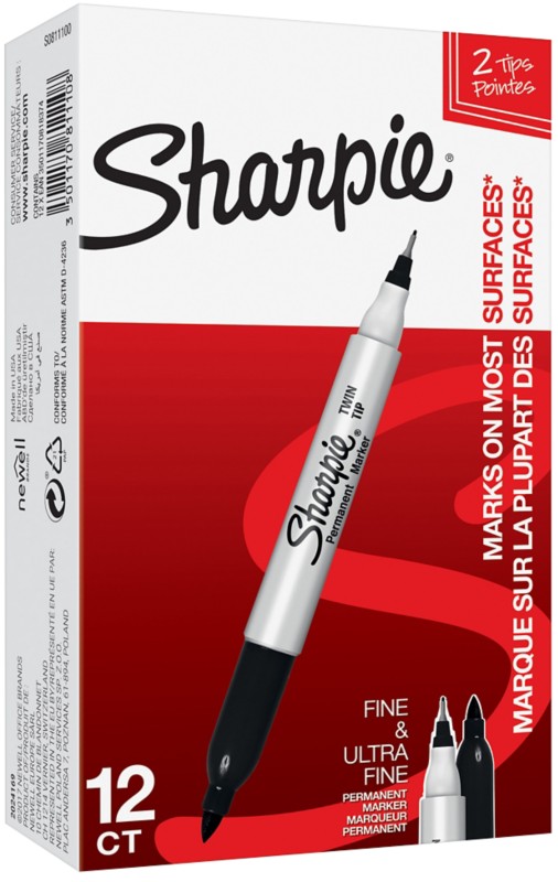 Sharpie Twin Tip Permanentmarker Fein Rundspitze 0,5 - 0,9 mm Schwarz 12 Stück