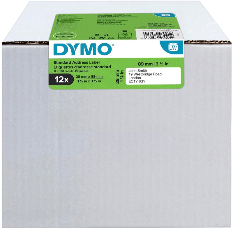 Dymo LW S0722370 / 99010 Authentic Adressetiketten Selbstklebend Weiß 28 x 89 mm 12 Rollen à 130 Etiketten