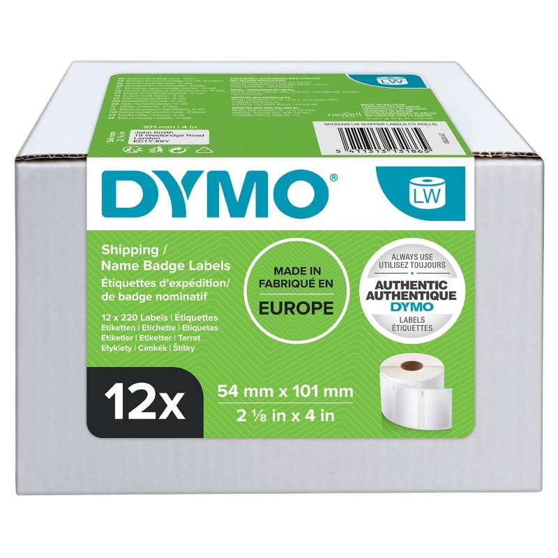 Dymo LW S0722420 / 99014 Authentic Versand-/Namensschildetiketten Selbstklebend Weiß 54 x 101 mm 12 Rollen à 220 Etikett...