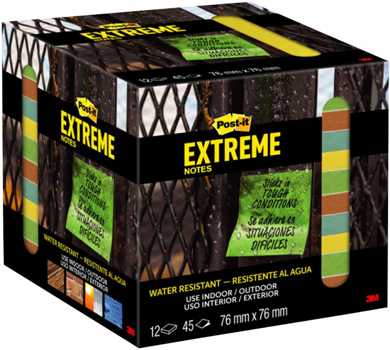 Notes Post-it Extreme 76 x 76 mm Assortiment 12 Blocs de 45 Feuilles