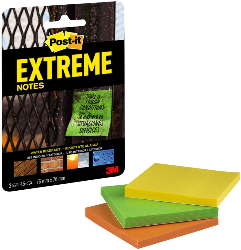 Notes Post-it Extreme 76 x 76 mm Assortiment 3 Blocs de 45 Feuilles