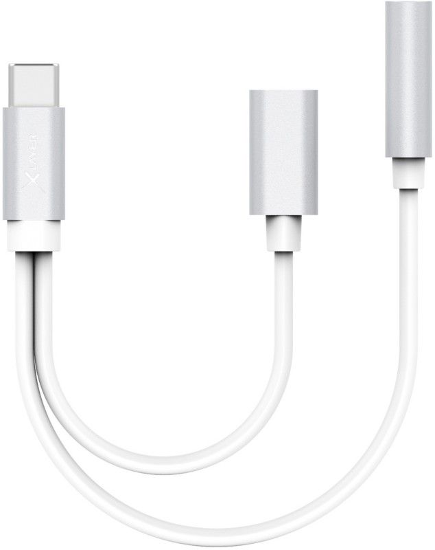 XLAYER 215071 1 x USB C Stecker auf 1 x Buchse 3,5 mm Buchse, 1 x USB C Buchse Adapterkabel 0,12 m Silber