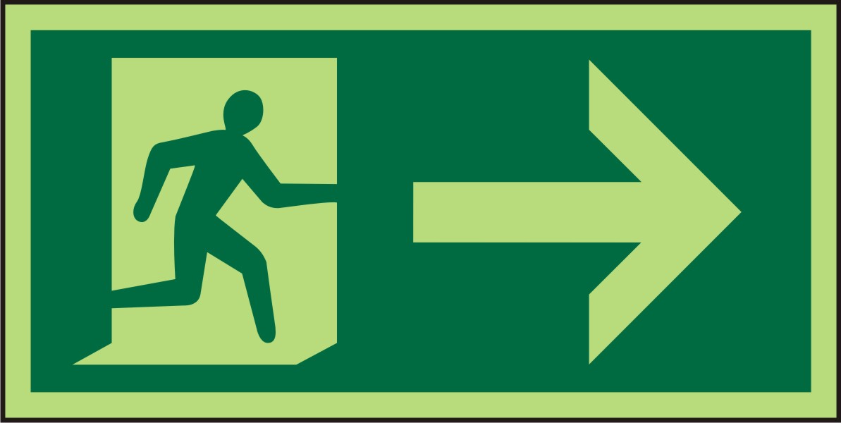 Fire Exit Sign Right Arrow Adhesive Plastic 10 x 20 cm