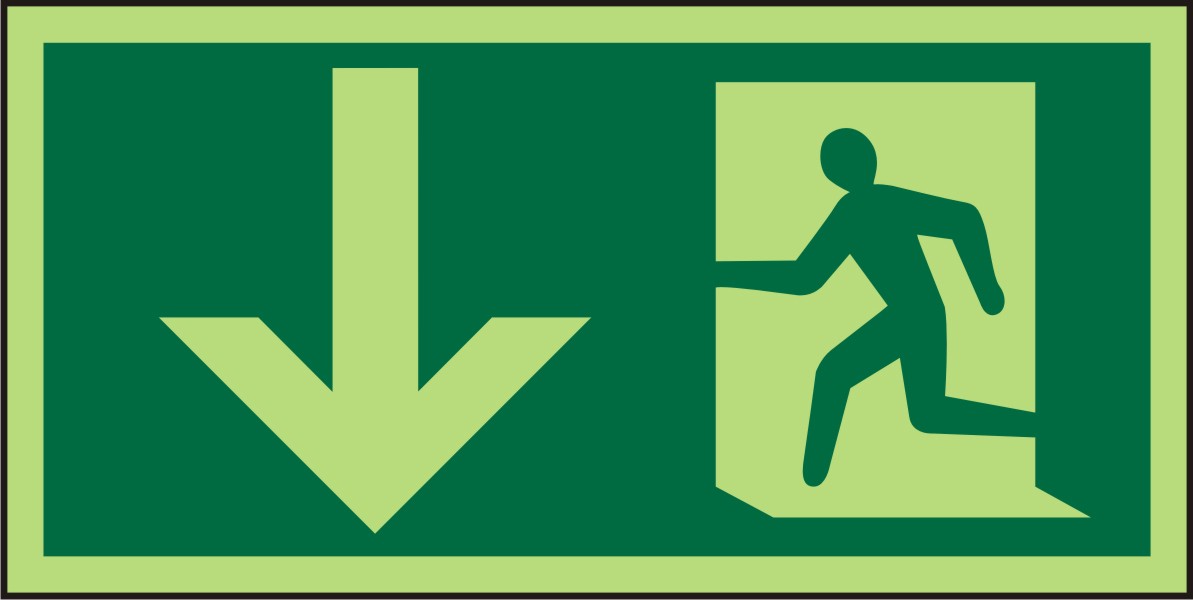 Fire Exit Sign Down Arrow Adhesive Vinyl 15 x 30 cm