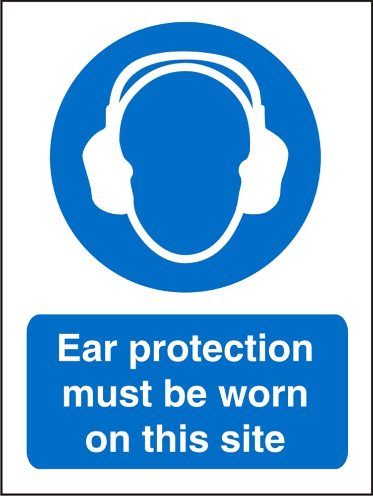 Mandatory Sign Ear Protection Must Be Worn On Site Adhesive Plastic 30 x 20 cm