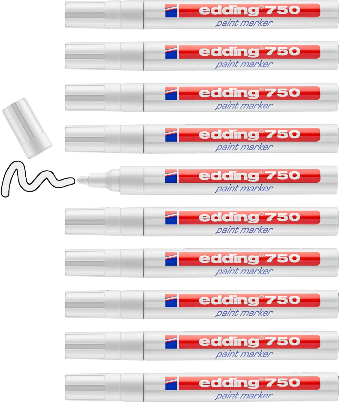 Edding 750 Permanent Paint Marker White Medium Bullet 2 - 4 Mm Water-Resistant Pack Of 10