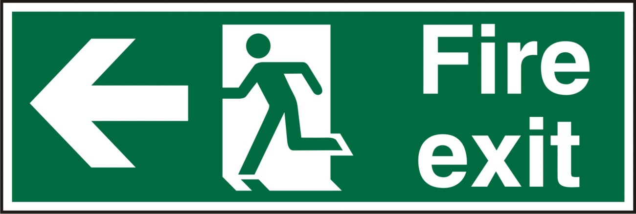 Fire Exit Sign Left Arrow Adhesive Vinyl 10 x 30 cm