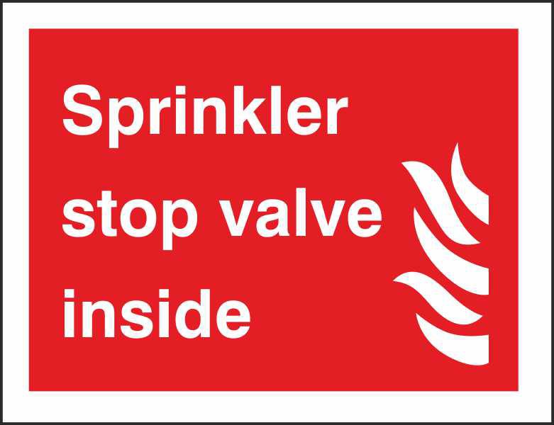 Fire Information Sign Sprinkler Stop Valve Inside Adhesive Plastic 20 x 30 cm