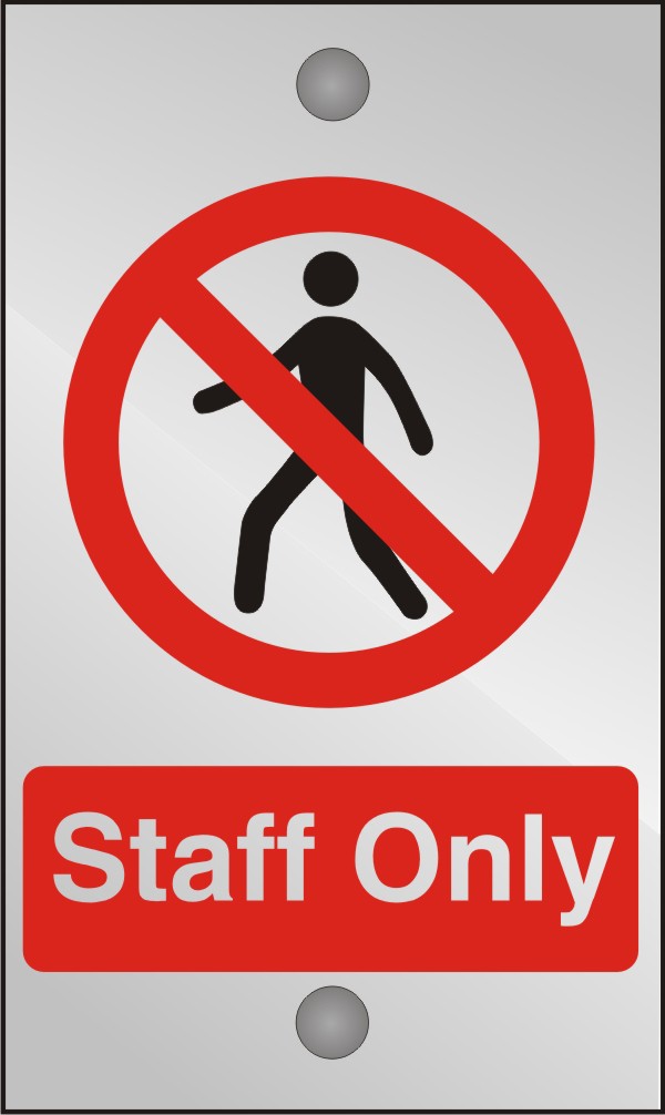 Warning Sign Staff Only Adhesive Acrylic 20 x 12 cm