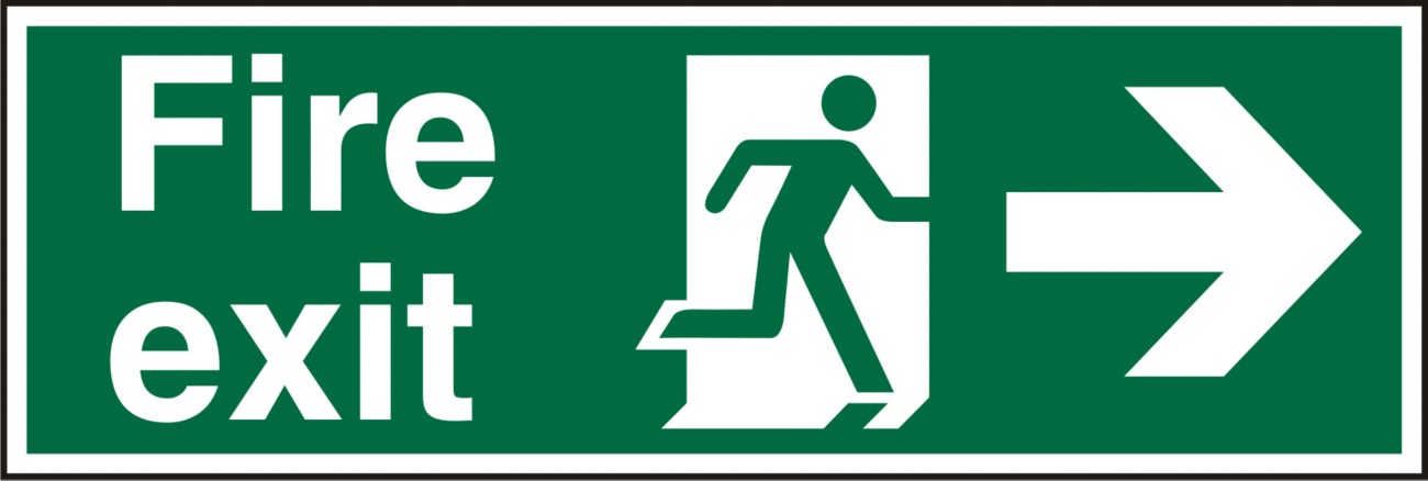 Fire Exit Sign Right Arrow Adhesive Plastic 10 x 30 cm
