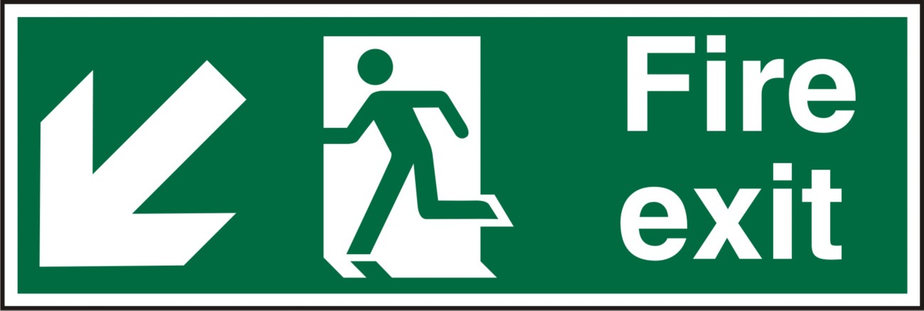 Fire Exit Sign Down Left Arrow Adhesive Plastic 20 x 60 cm