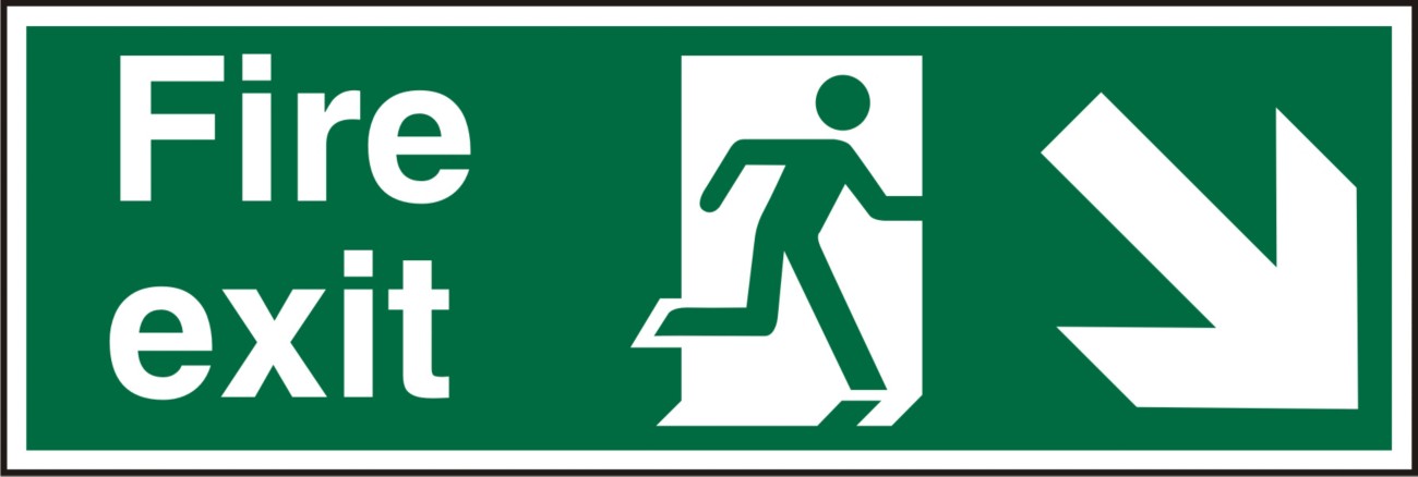 Fire Exit Sign Down Right Arrow Adhesive Aluminium 15 x 45 cm