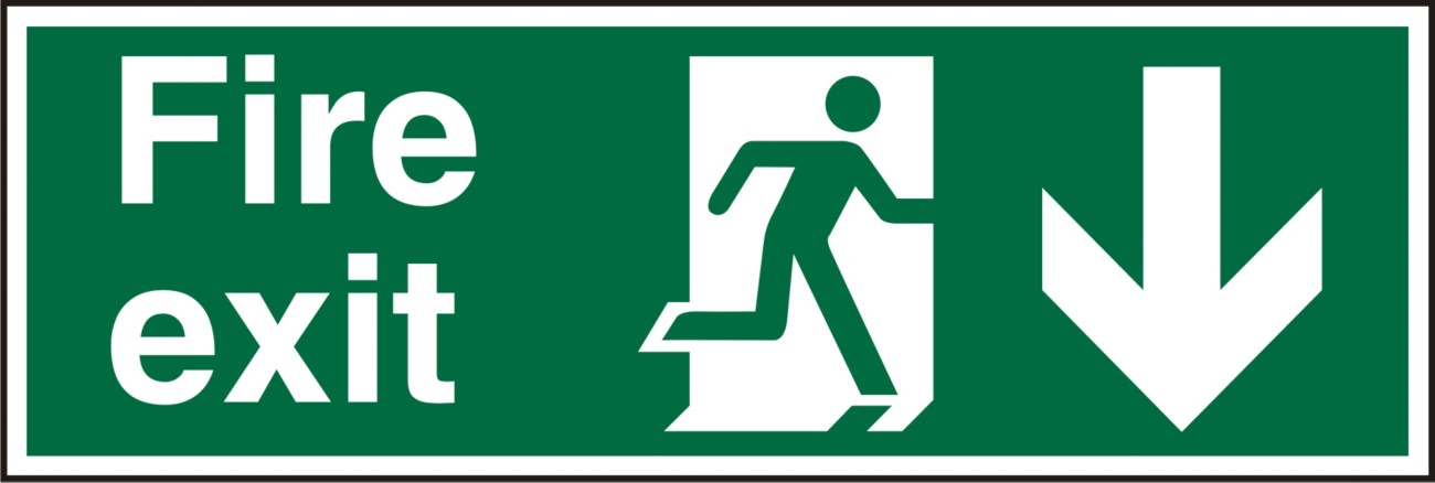 Fire Exit Sign Down Arrow Adhesive Aluminium 10 x 30 cm