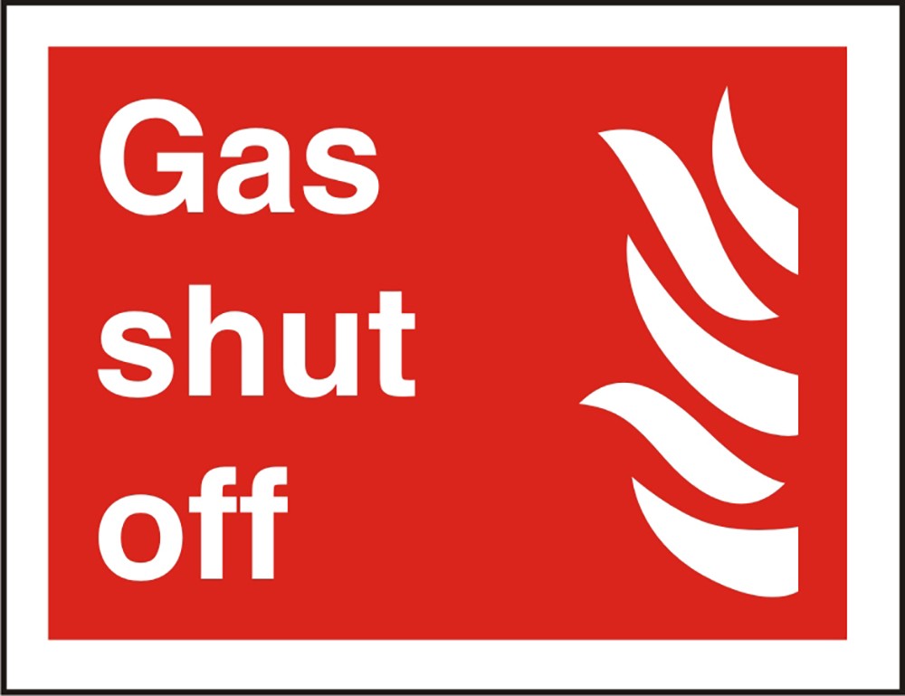 Fire Information Sign Gas Shut Off Adhesive Plastic 20 x 30 cm