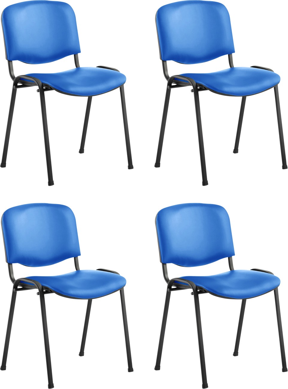 Stacking Chair Blue Vinyl Black Frame Without Arms - Image 4