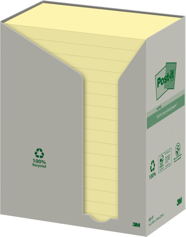 Post-it Recycelte Haftnotizen 127 x 76 mm Kanariengelb 16 Blöcke à 100 Blatt