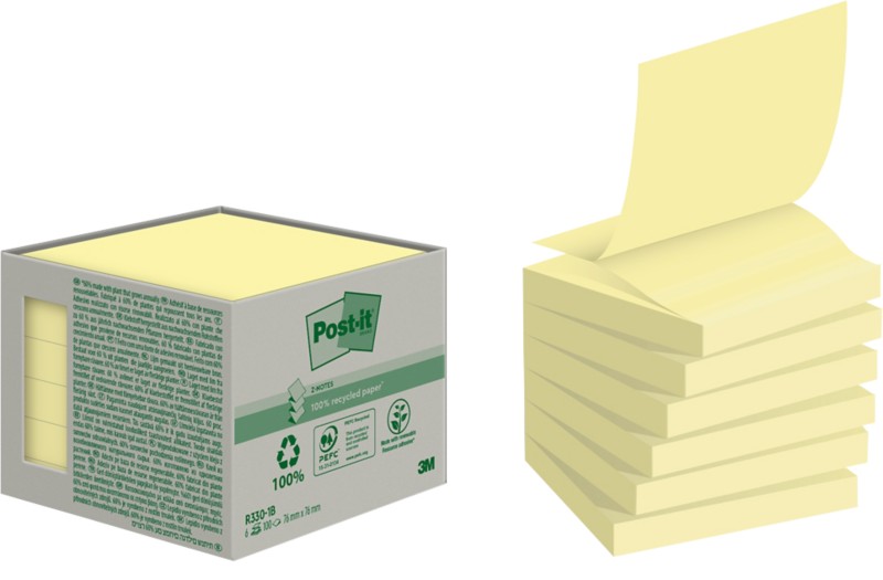 Post-it Recycling Z-Haftnotizen 76 x 76 mm Kanariengelb 6 Blöcke à 100 Blatt