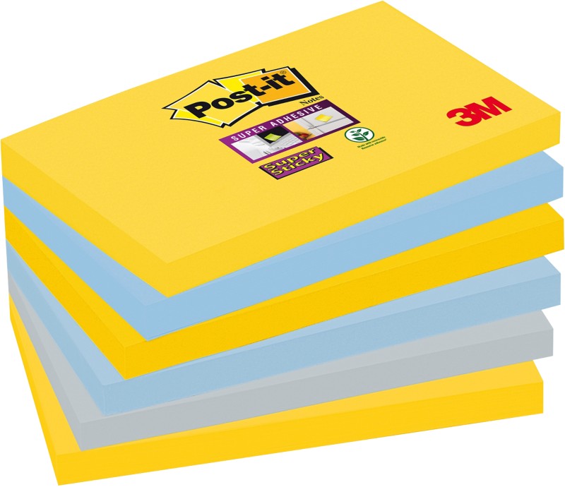 Post It Bloc de Notes Post-It Super Sticky - 76 x 127 mm - collection multicolore New York - 90 feuilles