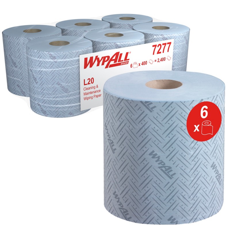 WYPALL Wischtuchrolle L20 2-lagig Zentralentnahme Blau 6 Rollen à 400 Blatt