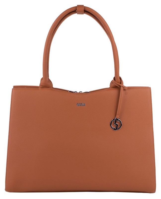 SOCHA Damen Laptoptasche Straight Line Cognac 15.6 " Kunstleder Cognac 42 x 13 x 31,5 cm