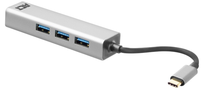 Act AC7055 1 x USB C Stecker auf 3 x USB A, Gigabit Network Port Hub 0,15 m Schwarz, Grau