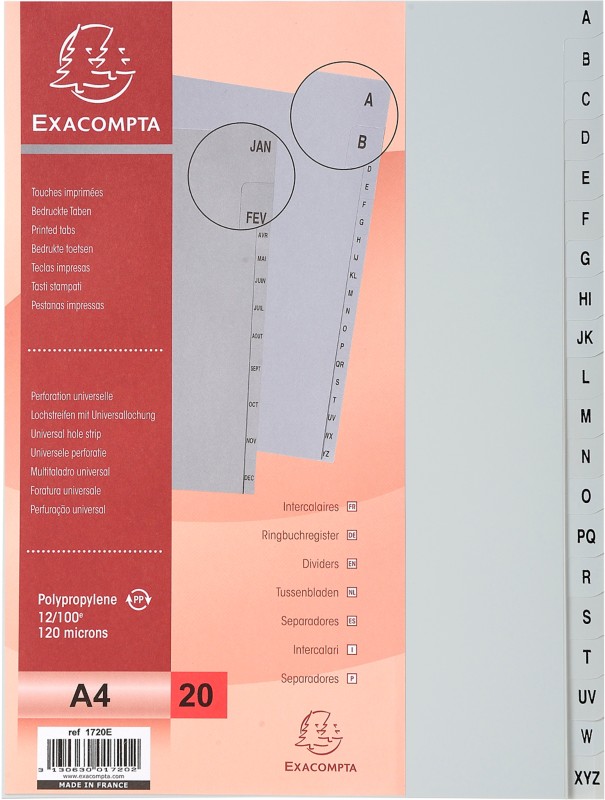 Exacompta Register 1720E DIN A4 20-teilig Perforiert Kunststoff A - Z 10 Stück