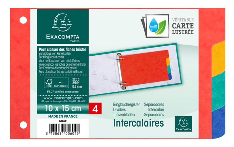Exacompta Forever Young Dividers Special Format Assorted Multicolour 4 Part Mottled Pressboard 2 Holes 604E Pack Of 10
