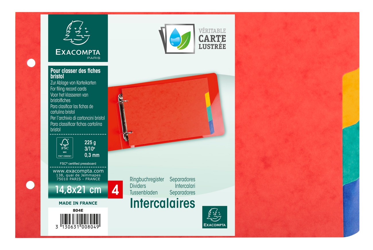 Exacompta Dividers A5 Assorted Multicolour 4 Part Mottled Pressboard 2 Holes 804E Pack Of 10