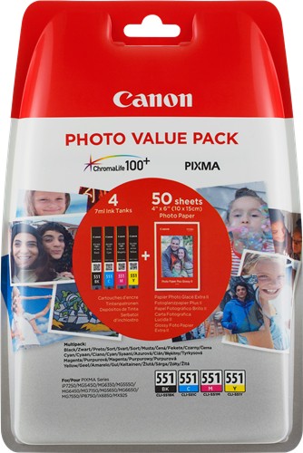 Image of Canon CLI-551 Original Tintenpatrone 6508B005 Schwarz, cyan, magenta, gelb 4 Stück Multipack