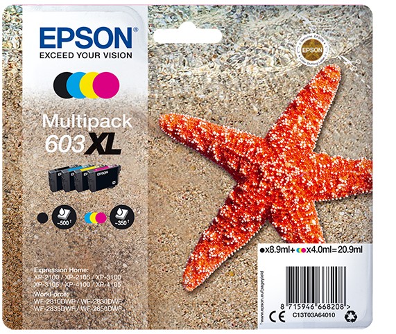 Epson 603XL Original Tintenpatrone C13T03A64010 Schwarz, Cyan, Magenta, Gelb Multipack 4 Stück